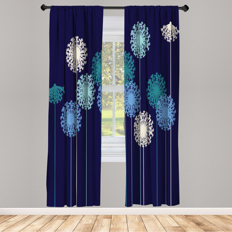 Microfiber Floral Semi-Sheer Rod Pocket Curtain Panels, 28" W x 84" L, Navy/Green