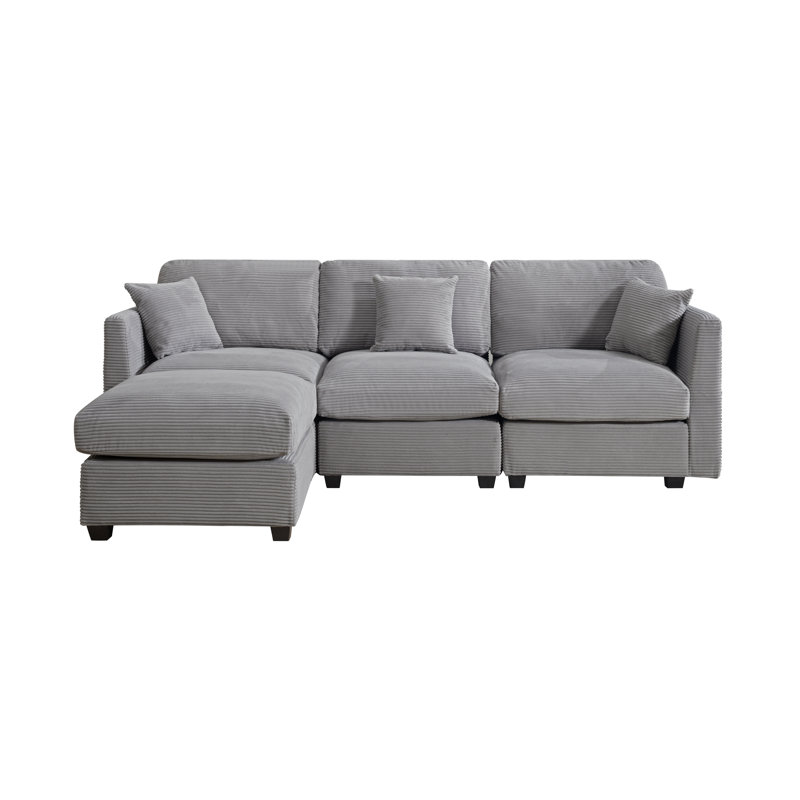 Bustamante 4-seats L-shape Sofa Couch With Ottoman, Light Gray
