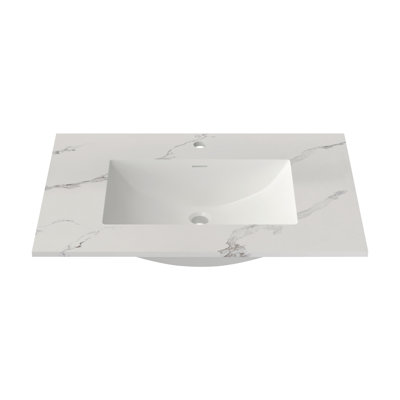 Plan de toilette rectangulaire simple de 31 pouces avec trou pré-percé pour robinet et bonde centrale (lavabo seulement, sans vanité)