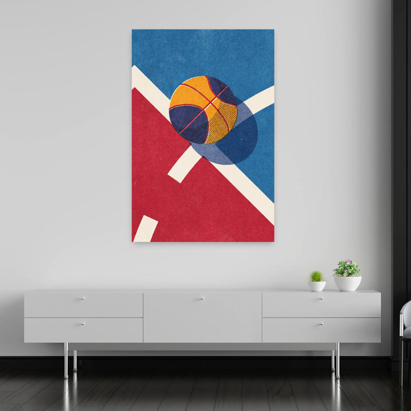 «Retro Court Basketball», art mural rétro audacieux, 60" H x 40" W