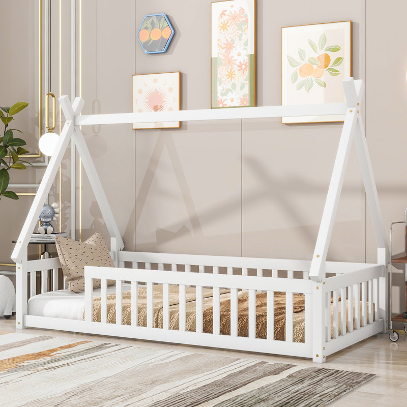 Rusnak Twin Tent Bed Kid Floor Bed Standard Platform Bed, White