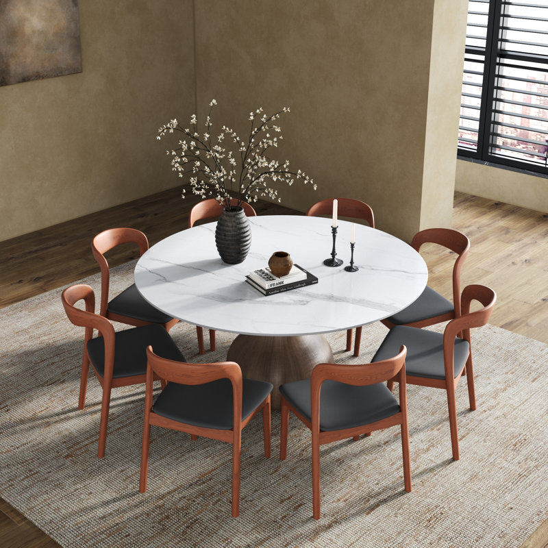 Ensemble de salle à manger moderne 5/7 pièces, Drumgurlands rond pré-assemblé, cuisine de table en pierre frittée Drumgurland avec chaises rembourrées
