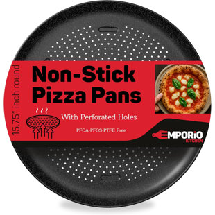 Emporio Kitchen Pizza Baking Pan - 15.75-inch Round Perforated Carbon Steel Tray With Non-stick Gray Marble Coating, Airflow Design, Dishwasher & Oven Safe (up To 450°f), Pfoa, Pfos, Ptfe-free, Gray