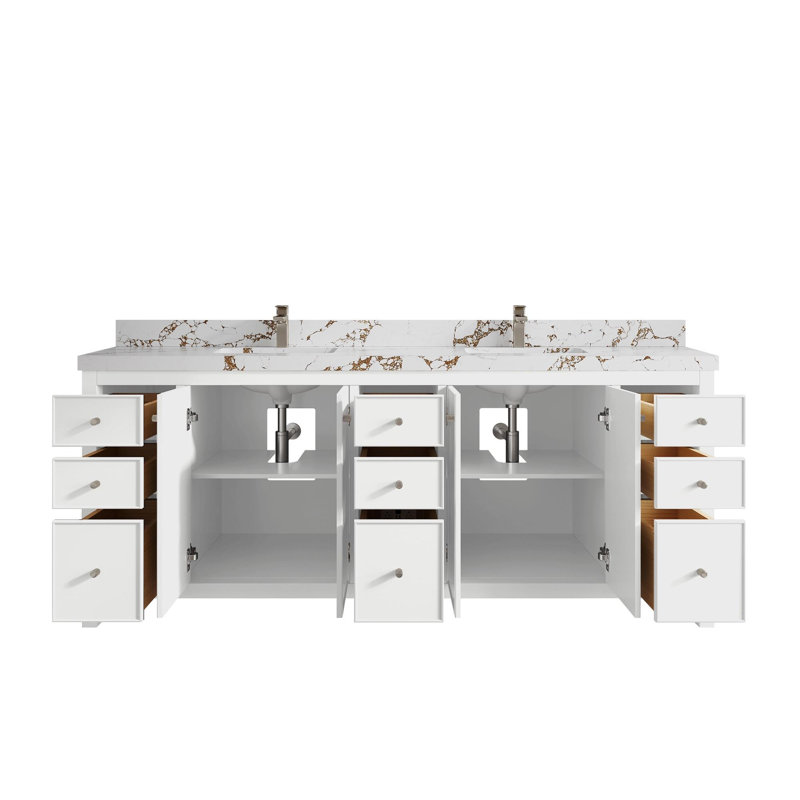 Meuble-lavabo de 84 po avec plateau en quartz Bronya
