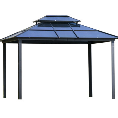 10' X 12' Gazebo Canopy With Double Polycarbonate Roof, Aluminum Frame, Impressive For Patio, Garden, Backyard, Deck, Lawn, Gray Charming -