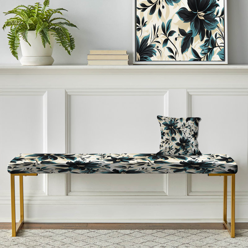 Blue And White Damask Euphony - Damask Upholstered Gold Bench