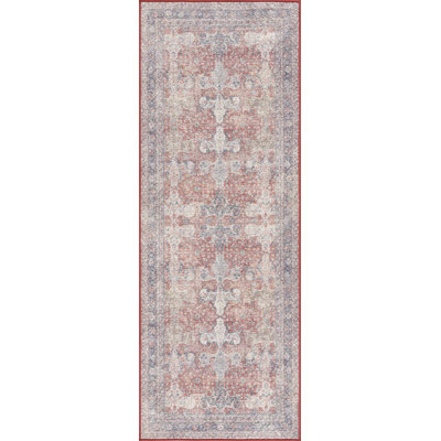 Amber Moroccan Machine Washable Red Area Rug