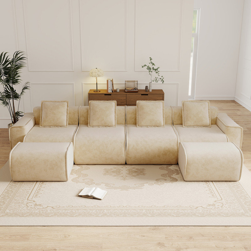 Canapé modulaire en U de 138,58 po à 4 places avec oreillers et repose-pieds, sans assemblage requis