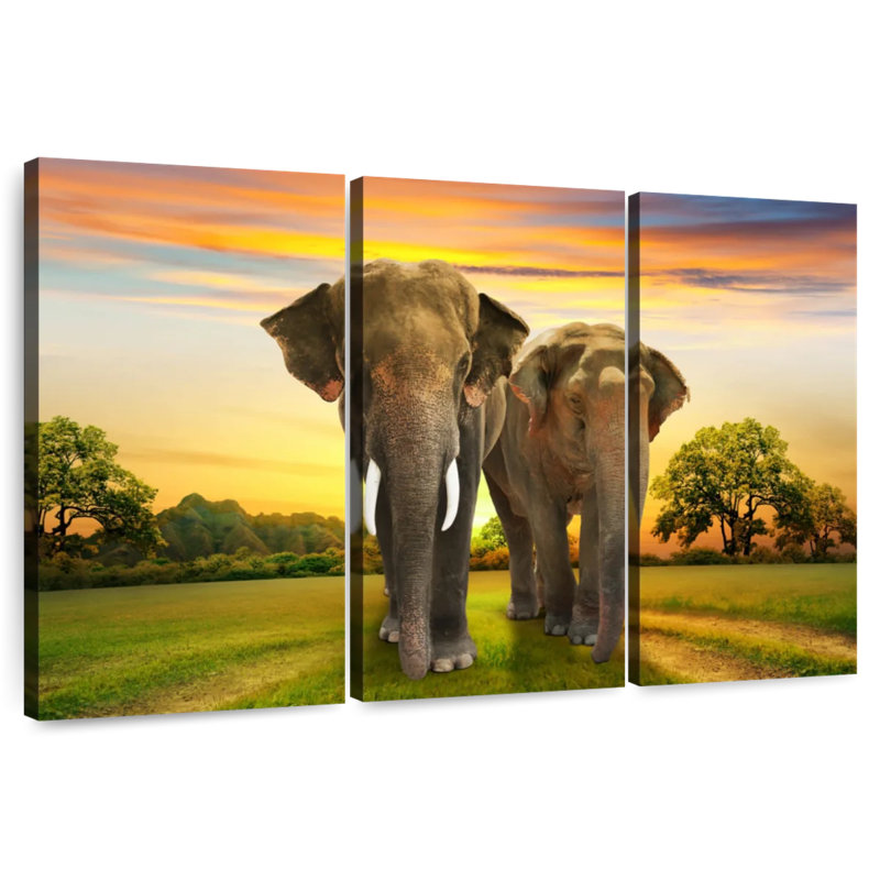 Brampt Elephant Sunset Duo, 24" H x 38" W