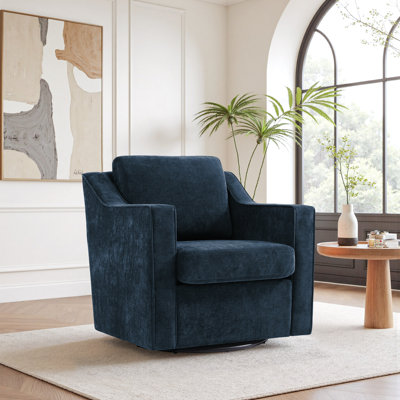 Bronnen Big And Wide Upholstered Cushion Swivel Armchair with Removable Back and Seat Cushion