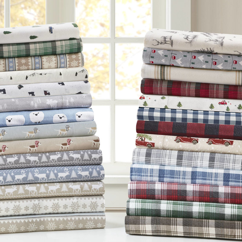 Ensemble de 3 draps en flanelle de coton 100% avec flocon de neige bleu, simple / double pour matelas de 12 po, entièrement élastiqué, flanelle de flocon de neige lavable à la machine, sensation de velours doux,