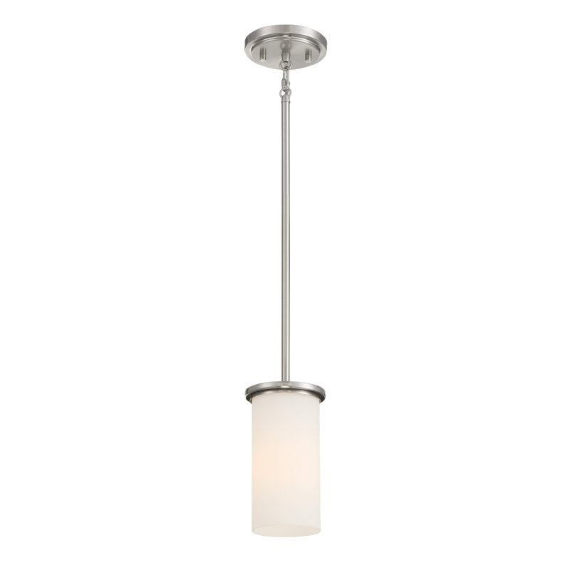Luminaire suspendu cylindrique à 1 lumière Ashten, Nickel brossé, Givré