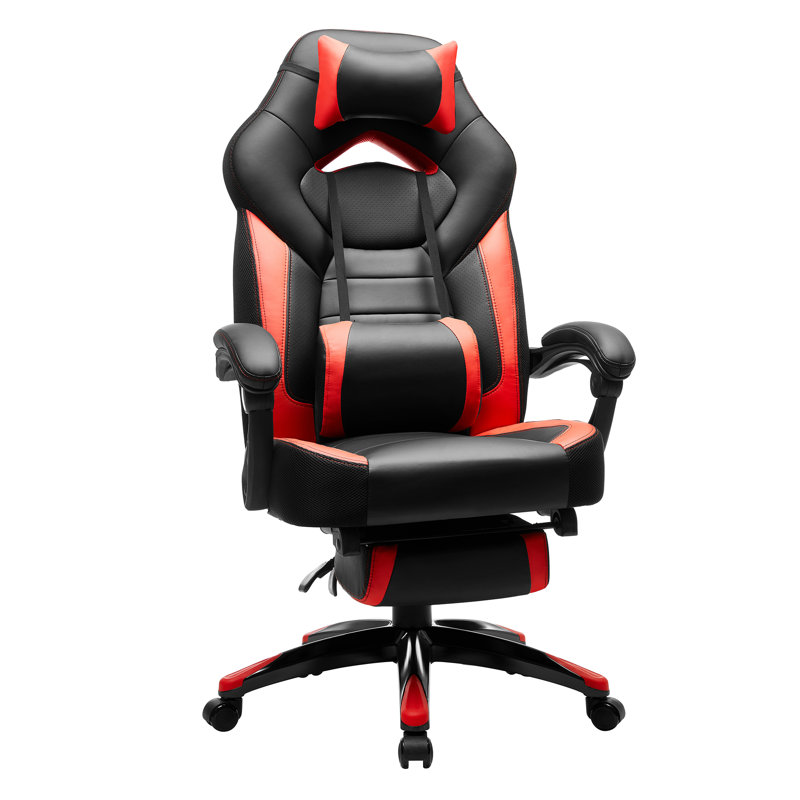 Songmics Adjustable Reclining Ergonomic Faux Leather Swiveling PC & Racing Game Chair with Footrest, Black/Red