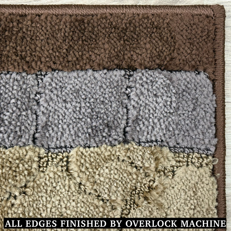 Antibacterial Soft Pile Anti Slip Indoor Runner Rug Geometric Beige Design for Hallway Stairway, Runner 2'2" x 30'