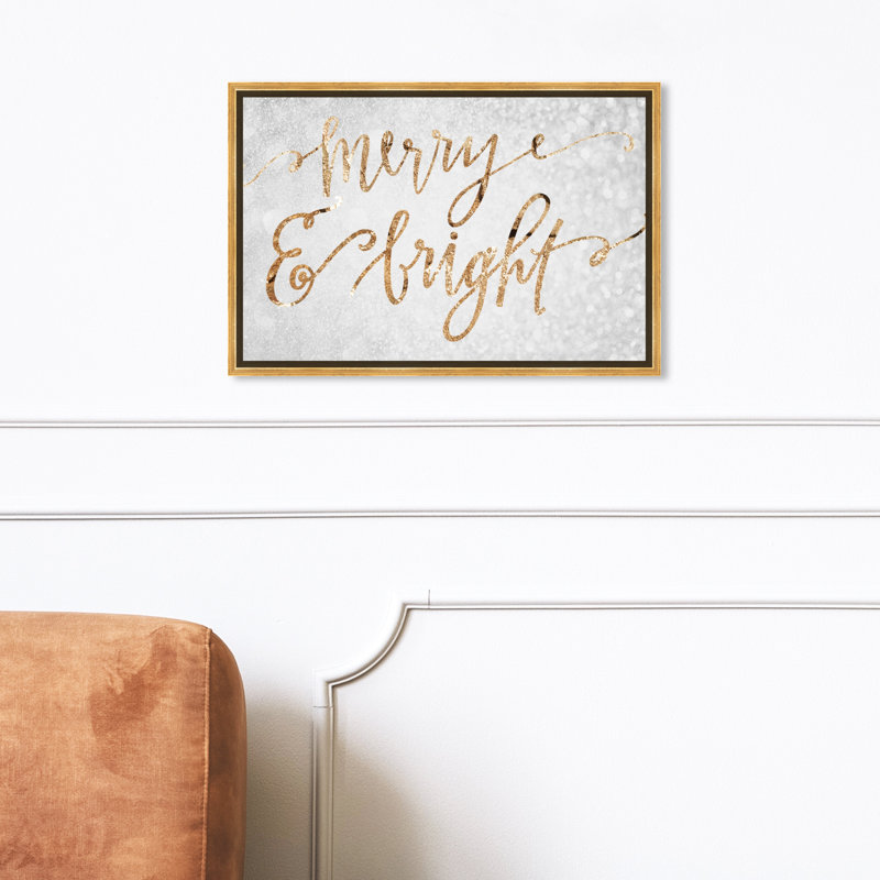 «Merry and Bright», reproduction d'art textuel sur toile tendue, L 45 po x H 30 po, Cadre doré