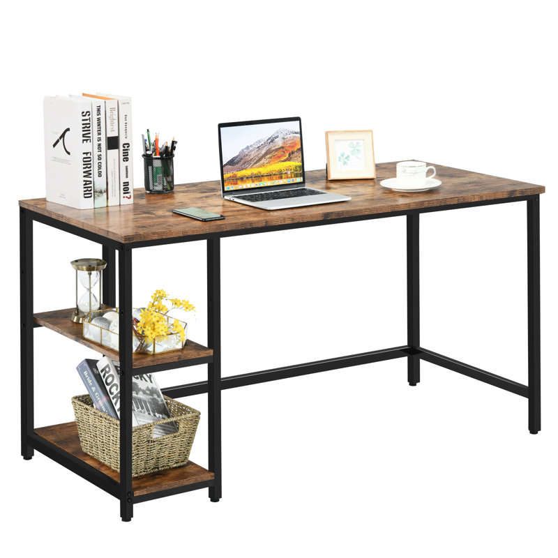 Wooden Computer Desk with Adjustable Shelf, 29.5" H x 55" W x 24" D, Coffee