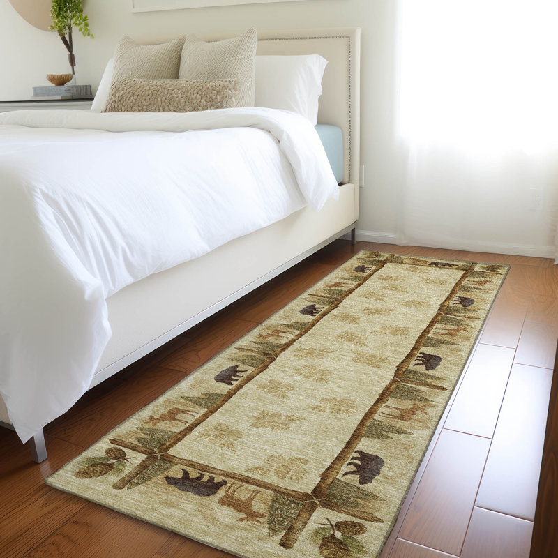 Premium Machine Washable Markhi AMF142 Khaki Rug, Runner 2'3" x 7'6"