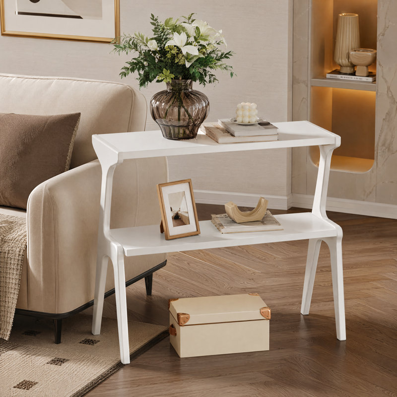 Table de bout en bois massif à 2 niveaux avec tablette de rangement