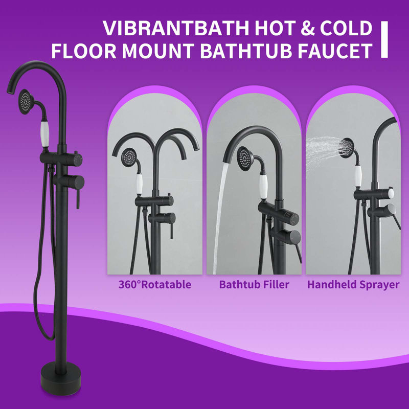 1 Handle Bathroom Freestanding Tub Filler, Matte Black