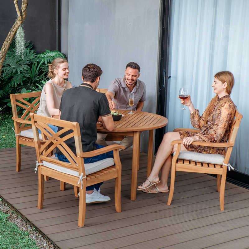 Ensemble repas d'extérieur rond en teck pour 4 personnes Cotesfield