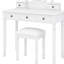 Ensemble de coiffeuse avec miroir à angle réglable, ensemble de coiffeuse et tabouret rembourré avec 5 tiroirs-338007404