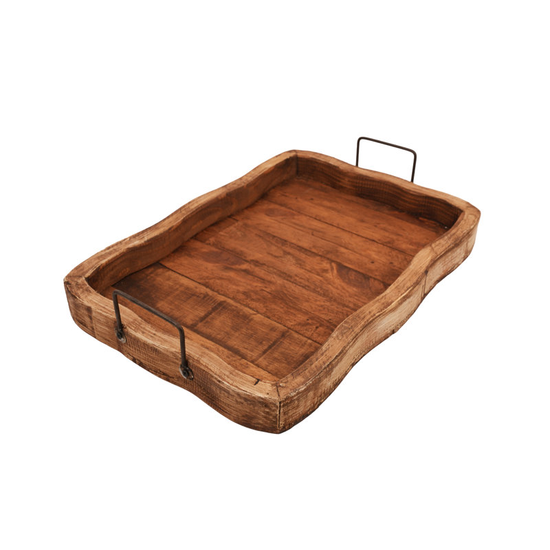 Glenrock Wooden Scalloped Serving Tray-antiqued White, Brown/Beige