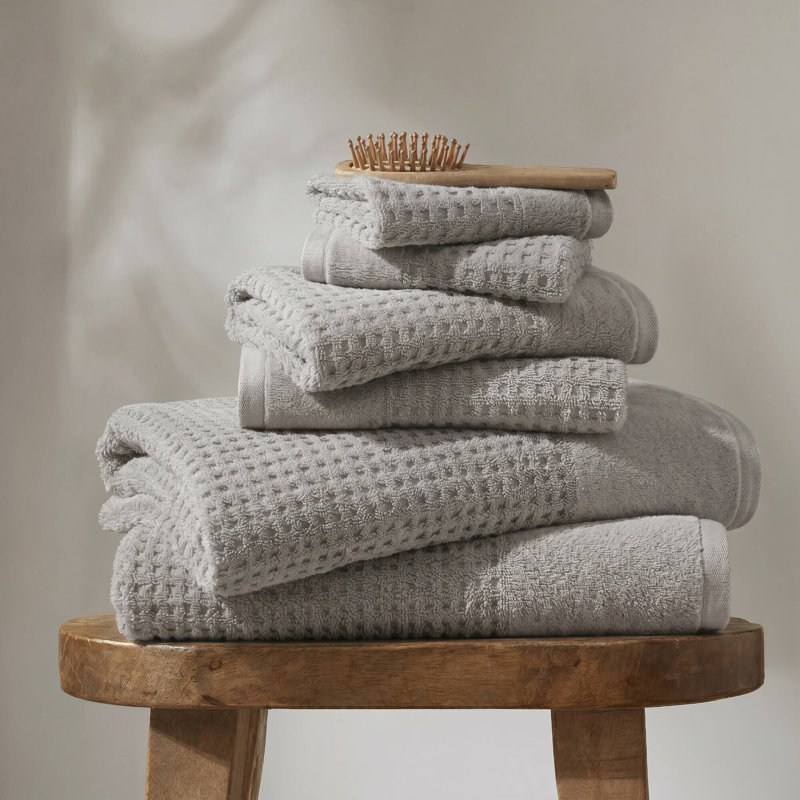 Ensemble 6 serviettes de bain en coton jacquard Spa, Gris