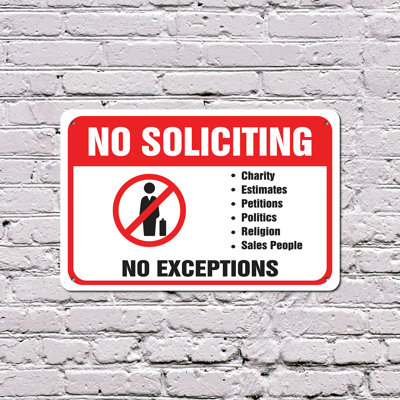 Enseigne en plastique 13 po x 20 po No Soliciting No Exception