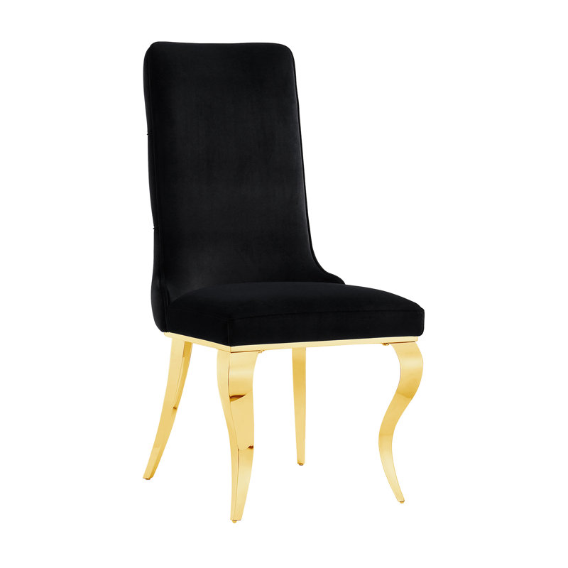 Chaises de salle à manger capitonnées noires et dorées Hudes