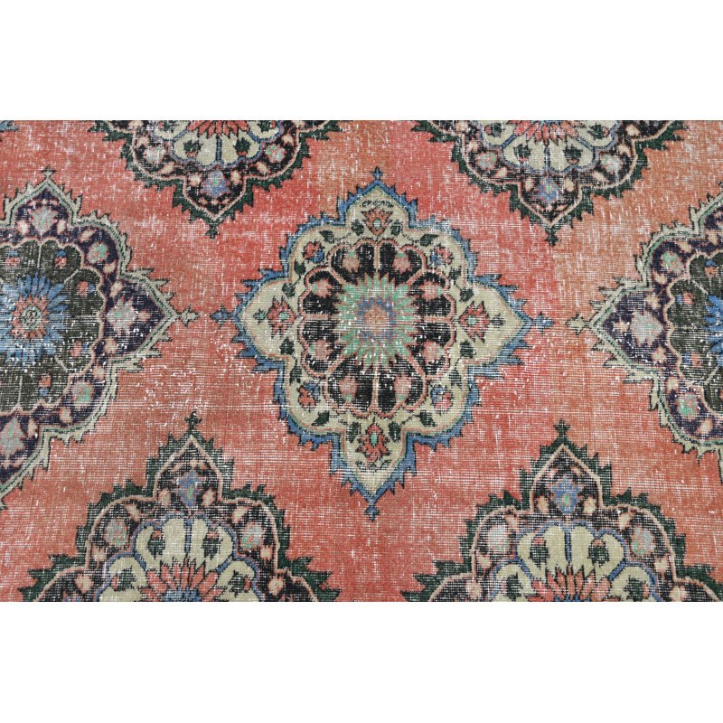 Tapis de couloir Oushak fabriqué à la main de style oriental biologique bleu / orange pour couloirs et cuisines