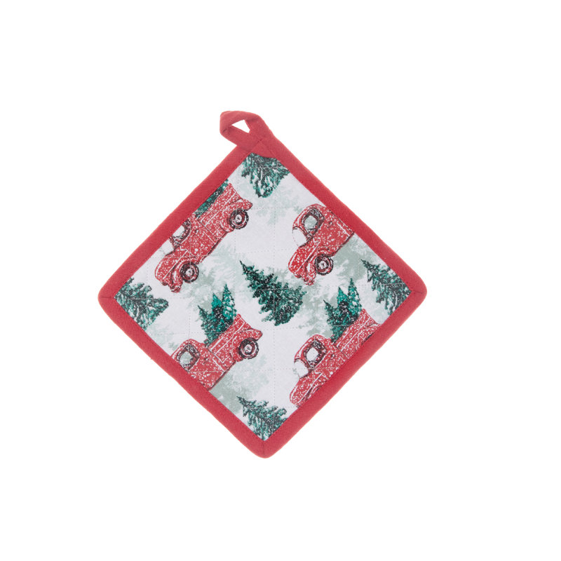 Porte-pot en coton (camion rouge avec arbre) - ensemble de 6