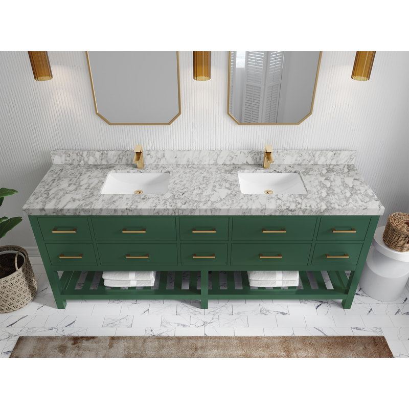 Huntwood 84" Double Bathroom Vanity Set, Carrara Marble