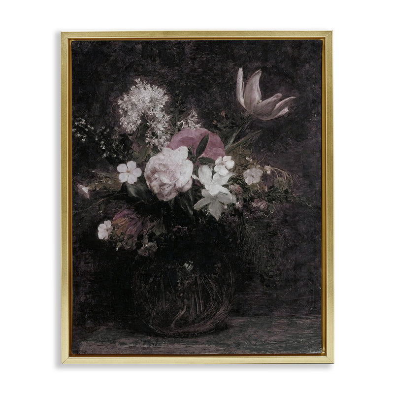 Art mural encadré flottant sur toile mixte, H 21 po x l 17 po, Cadre flottant métallique doré