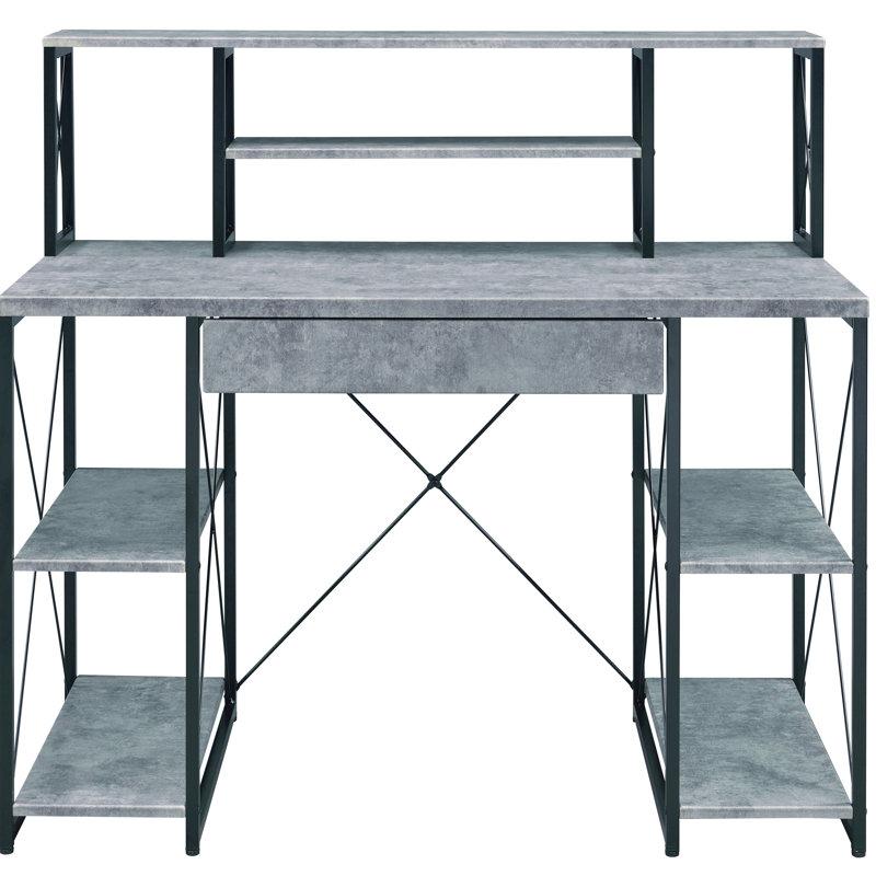 Bureau avec tablettes ouvertes et huche, Gris