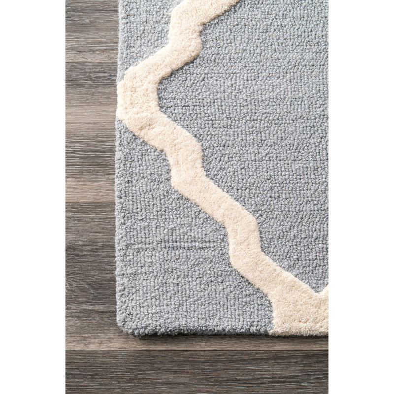 Tapis bleu / crème en laine touffeté à la main Zaphod, Rectangle 6 pi x 9 pi