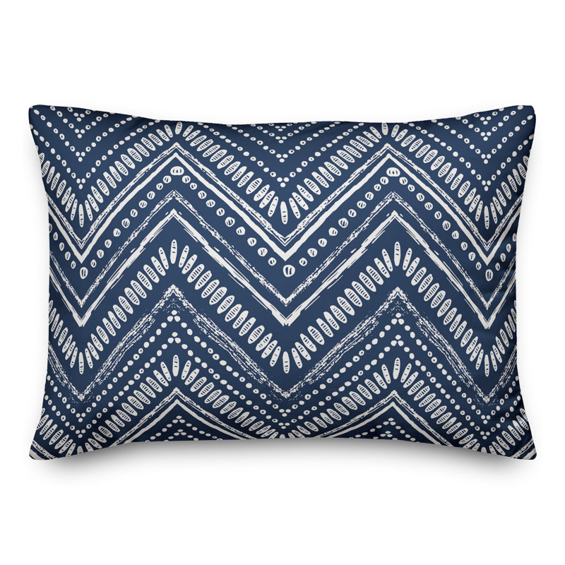 Chevron Outdoor Throw Pillow, Polyester/Polyfill, Dark Blue/Cream