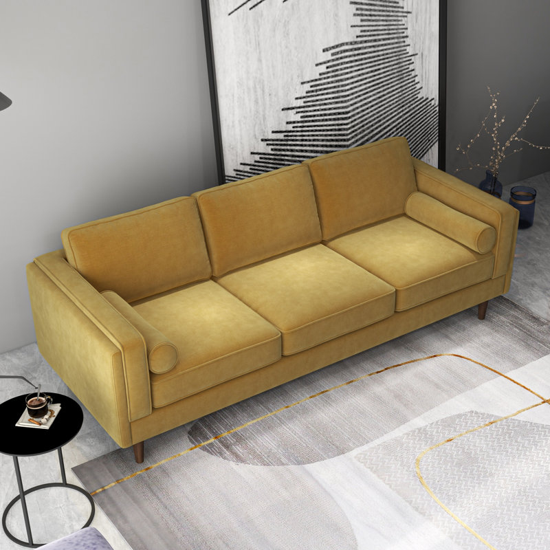 Audrei 86'' Velvet Square Arm Sofa, Dark Yellow Velvet