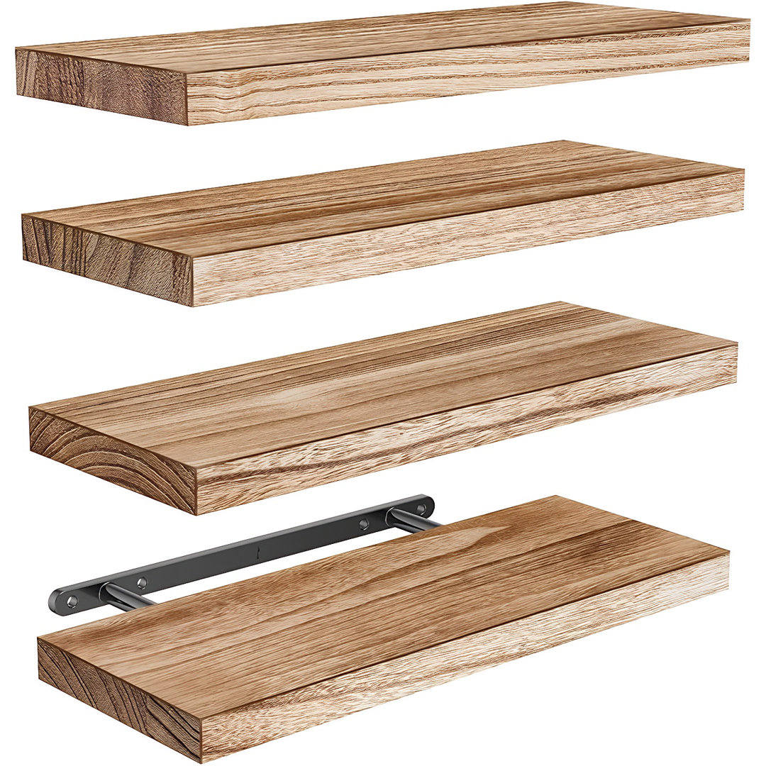 Natural Paulownia Floating Wall Shelves, Sturdy Rustic Storage Shelves With Easy Installation