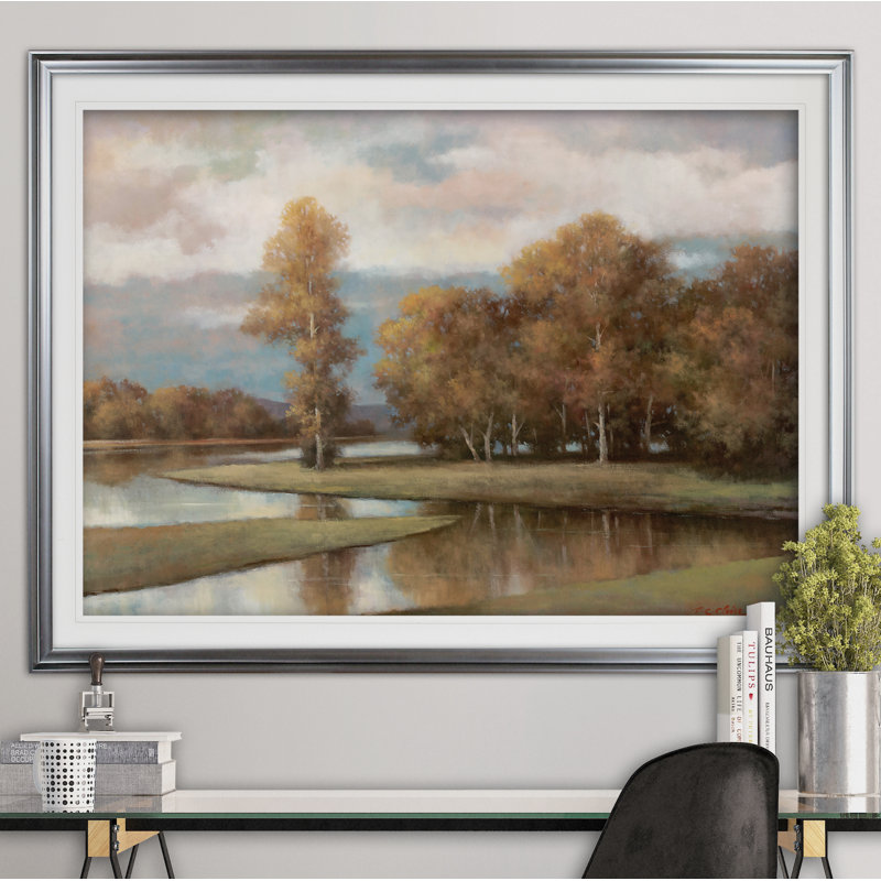 « winding river ii », reproduction de peinture à l’acrylique encadrée, Argent, H 28 po x l 38 po x P 1,5 po