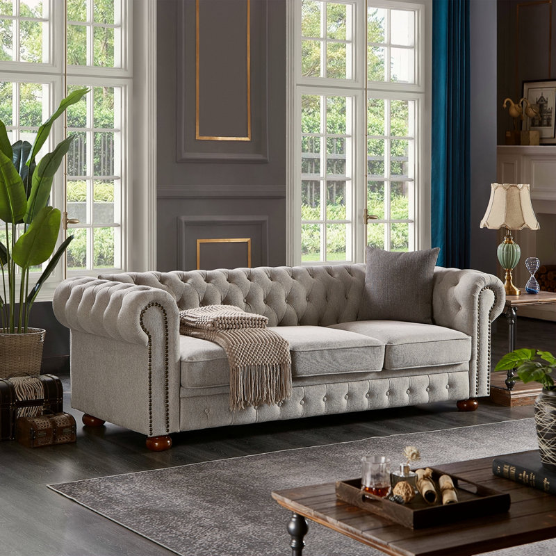 Canapé Chesterfield en tissu de lin