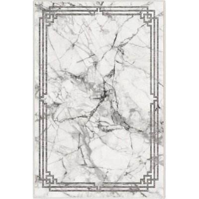 Gerde Marble Gray Abstract Pattern Flat-Pile Rug