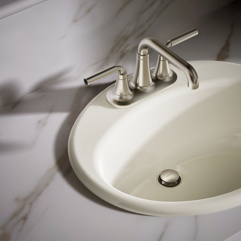 Farmington Metal Oval Drop-In Bathroom Sink with Overflow, Biscuit, 4" Center