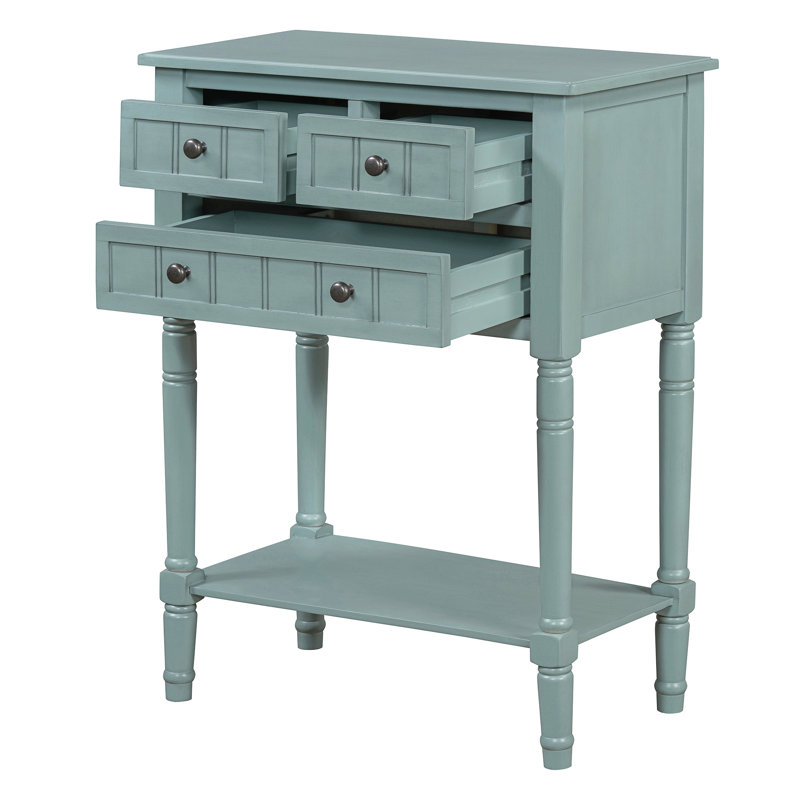 Console étroite, canapé mince avec trois tiroirs de rangement et tablette inférieure, Light Blue, Bleu clair, Bleu clair
