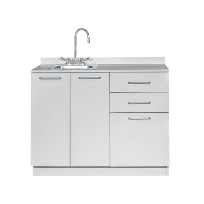 Meuble de rangement pour salle d'examen, 36,75 po H x 42 po L, avec lavabo gauche, 2 portes, 2 tablettes ajustables et 3 tiroirs