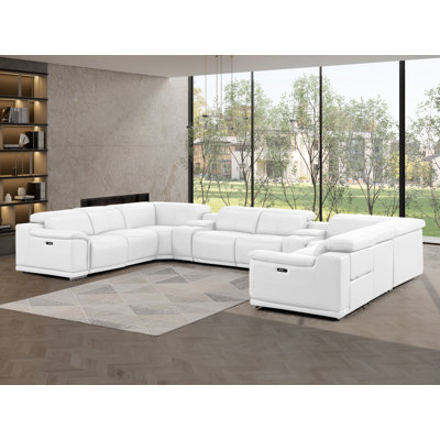 10-Piece U-Shaped Power Reclining Sectional In Genuine Leather – 4 Recliners