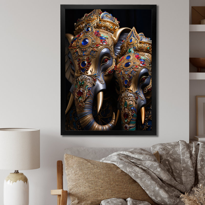 Art asiatique, éléphants thaïlandais III - impression, Cadre photo noir, H 20 po x l 12 po x P 1 po