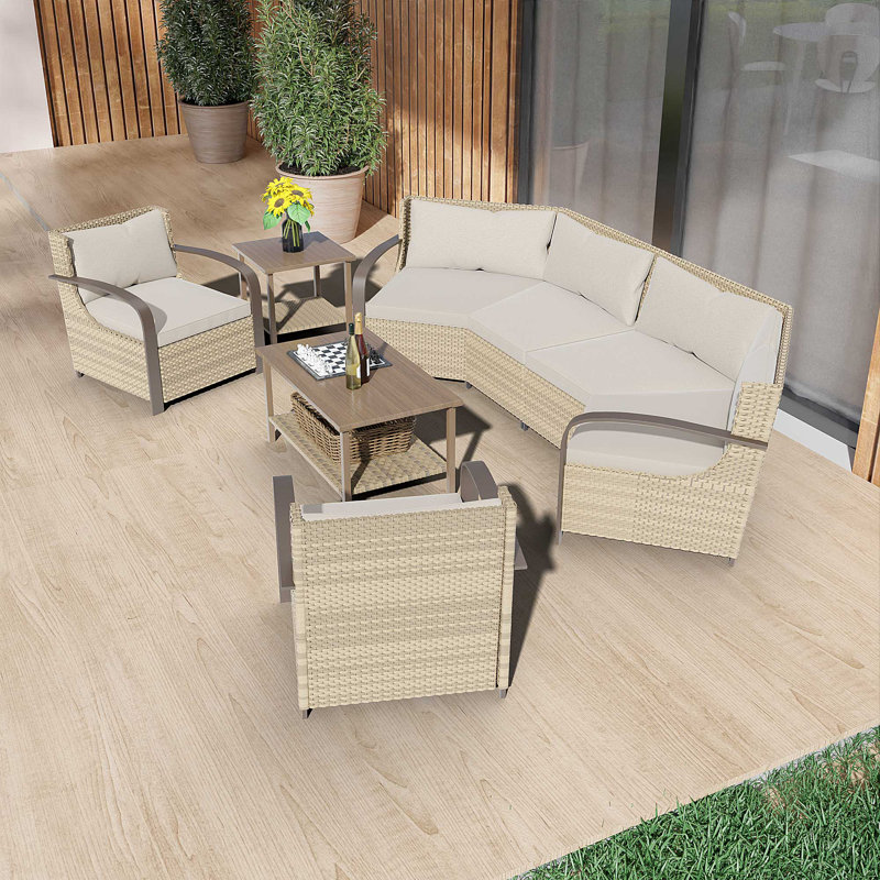 Patio Wicker Metal Conversation Set, Beige
