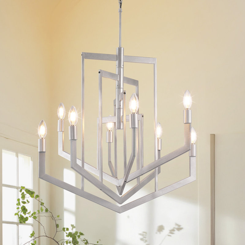 Lustre de ferme moderne à 8 lumières à intensité variable, Argent argent