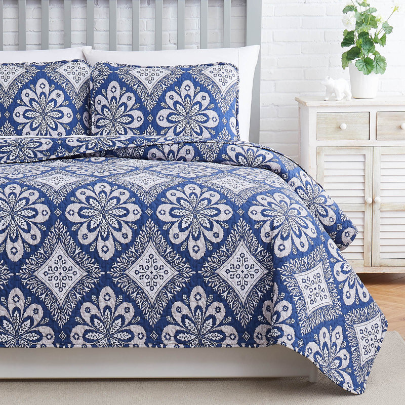 Tranquility Microfiber Quilt Set, Blue, Full/Queen Quilt + 2 Shams