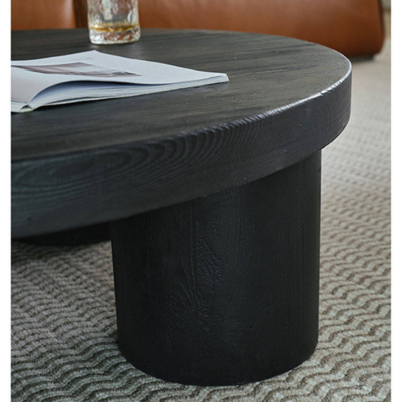 Table basse ronde en pin, Noir, noir, noir, noir